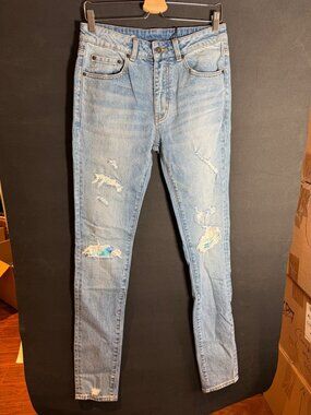 NWT Six Week Residency Ripped Blue Denim Tie Dye Skinny Jeans Size 30